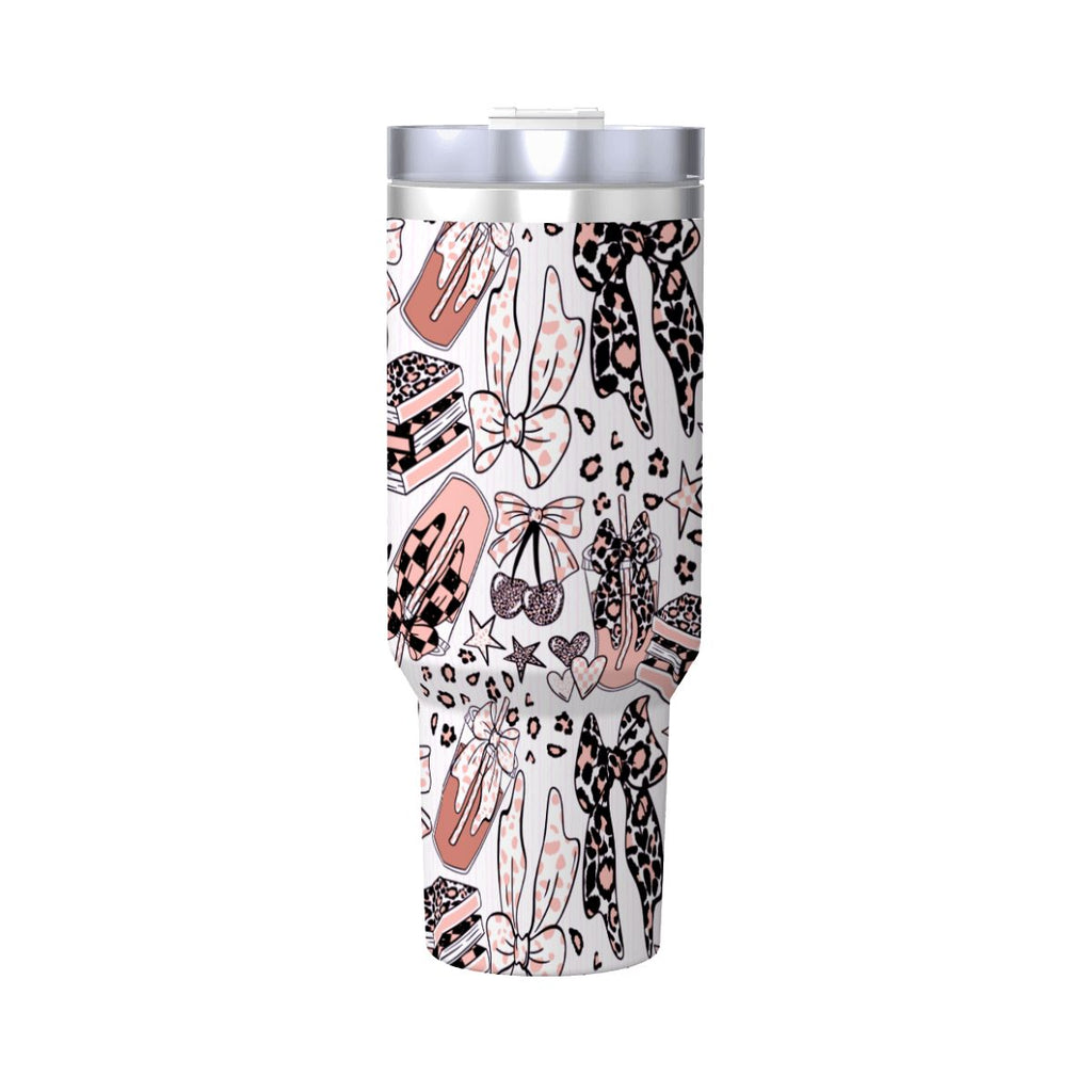 Travel Coffee Mug with Handle and Straw (40oz) BowsBooksCoffeeCheetah