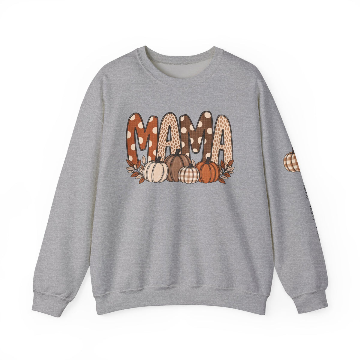 Mama Pumpkin Personalized sleeve with names Fall Crewneck Sweatshirt