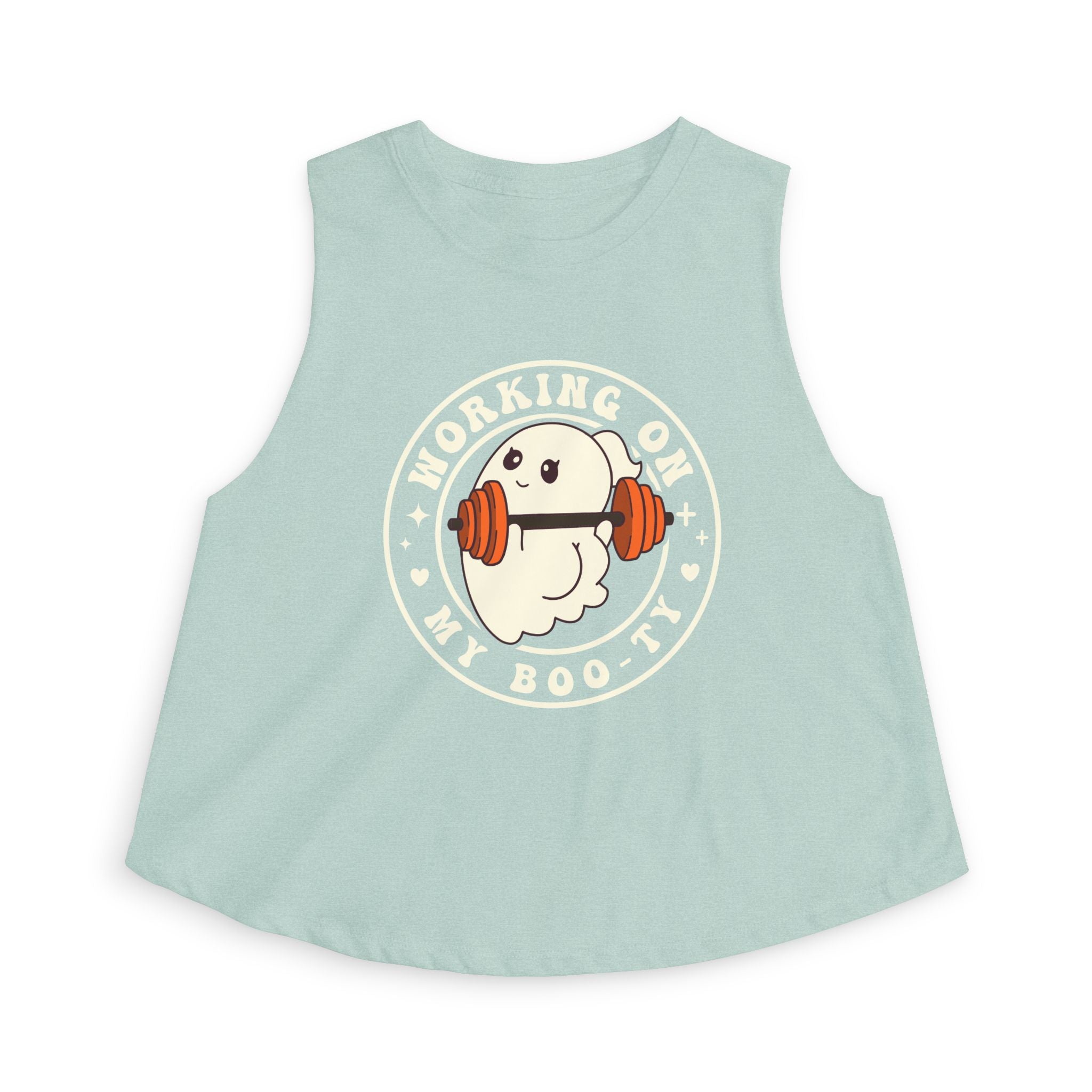 Crop Top — "Working On My Booty" Cute Ghost Weightlifting Fitness Tank