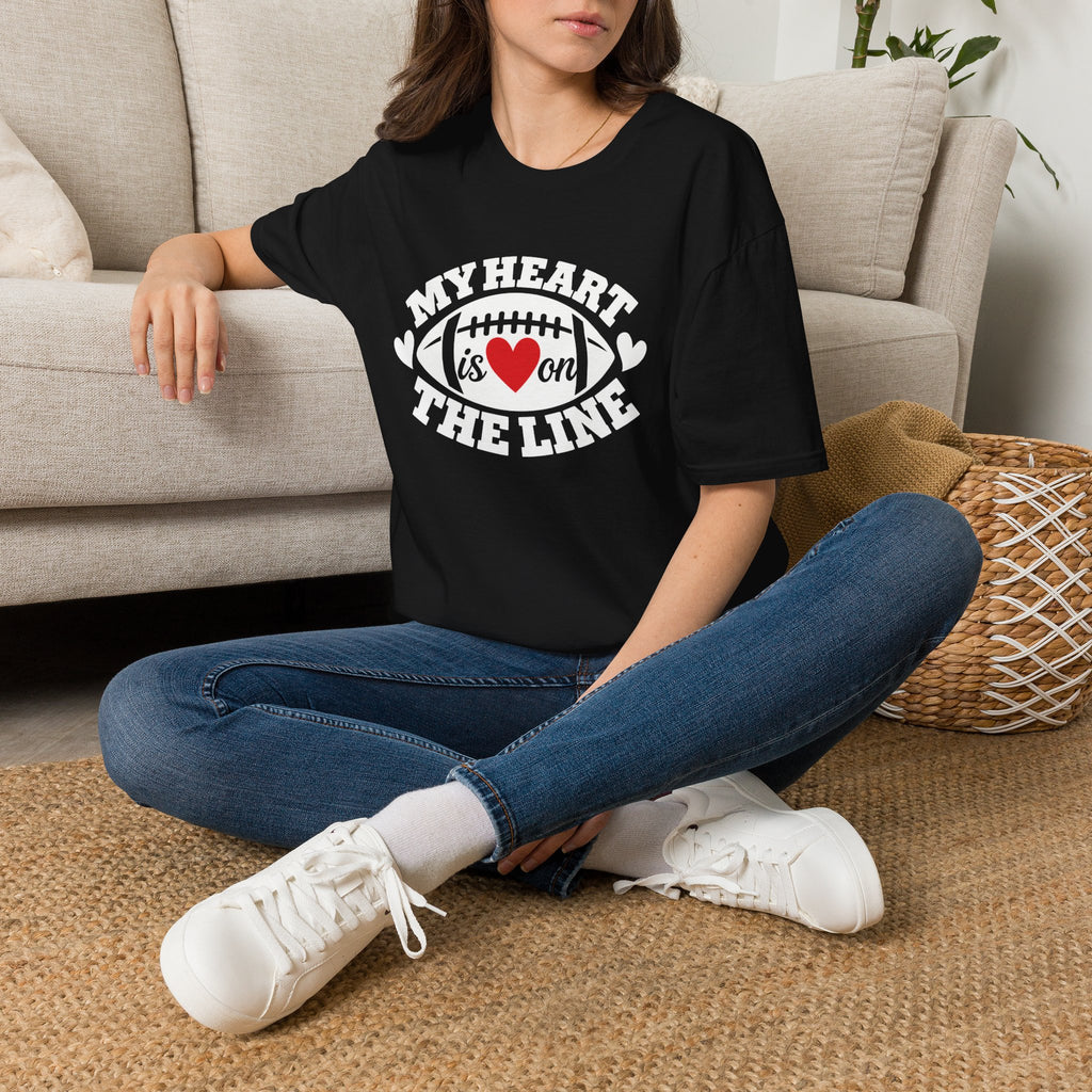 My Heart Is On The Line Football T-Shirt — Heart & Football Fan Tee