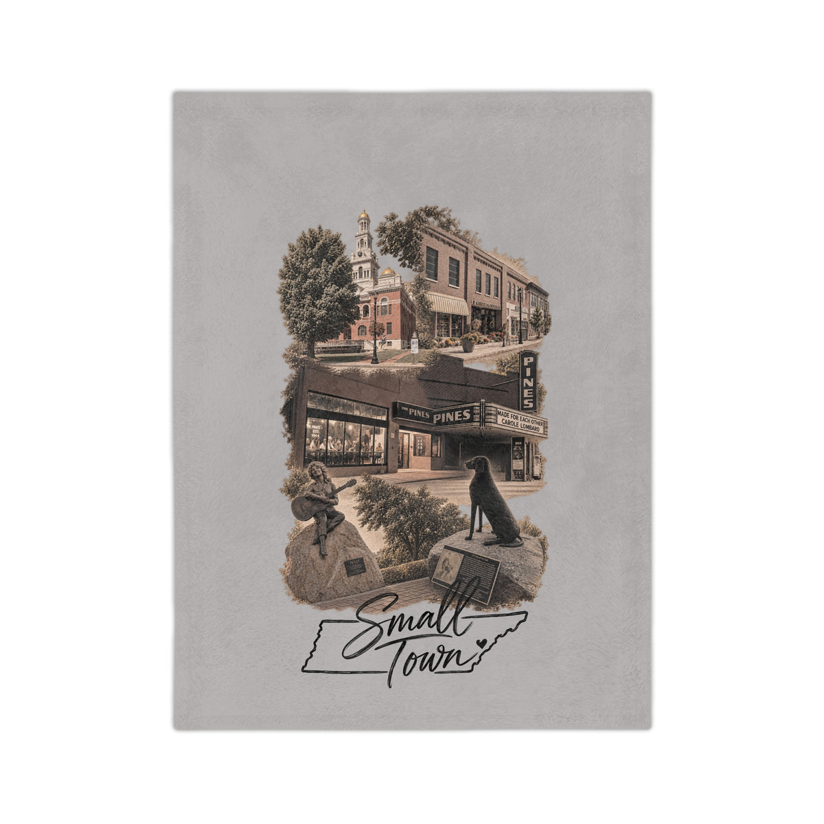 Small Town Dolly Sevierville TN Velveteen Microfiber Blanket | Townscape nostalgia throw
