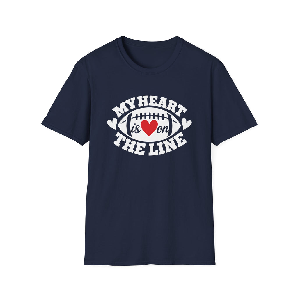 My Heart Is On The Line Football T-Shirt — Heart & Football Fan Tee