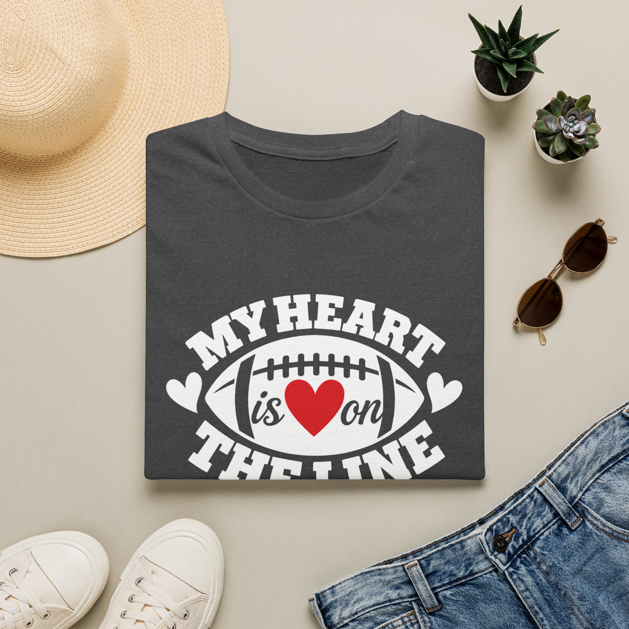 My Heart Is On The Line Football T-Shirt — Heart & Football Fan Tee