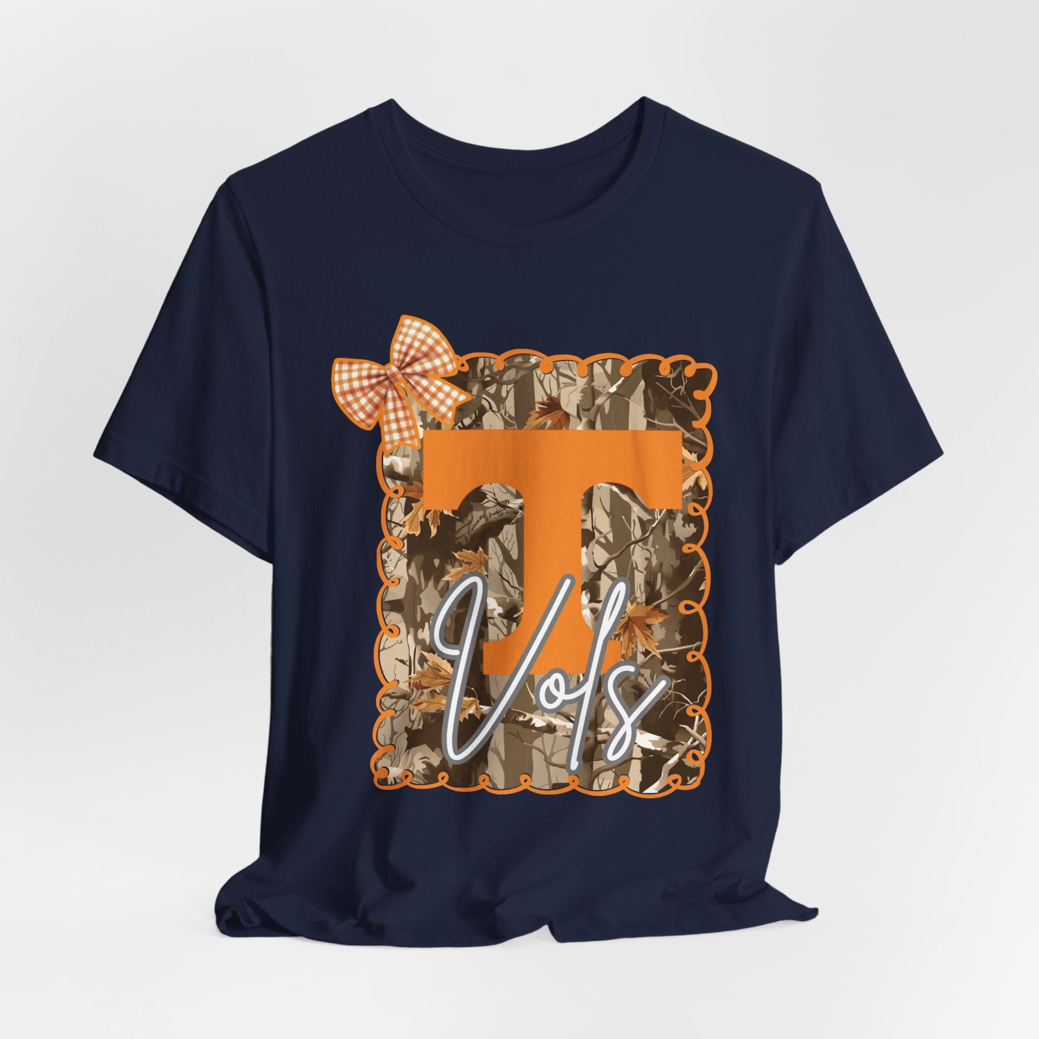 Vols T-Shirt | Orange T monogram, camo frame, gingham bow TN Vols football gift