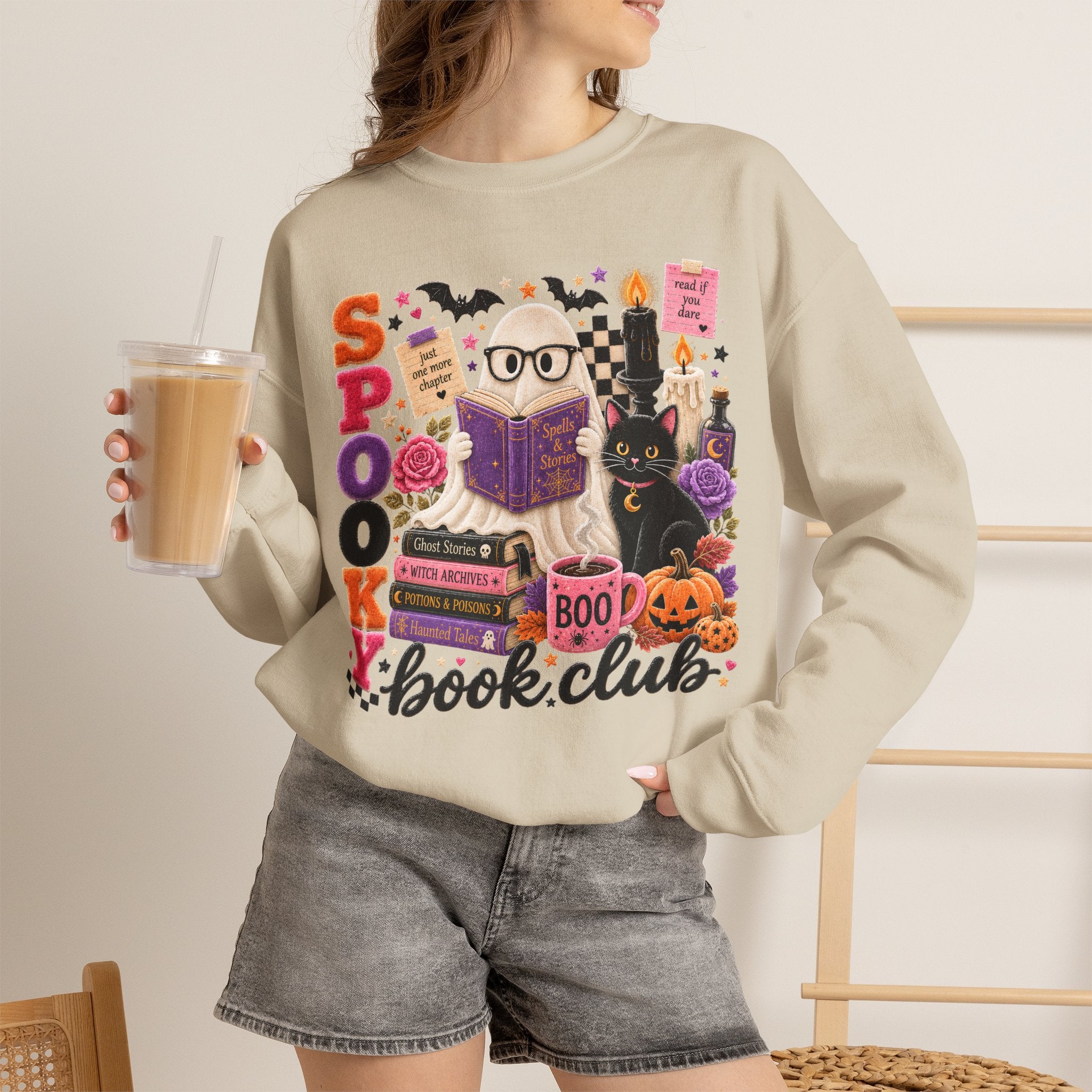 Spooky Book Club Sweatshirt | Halloween Ghost Reading Graphic | Cozy Fall Book Lover Crewneck