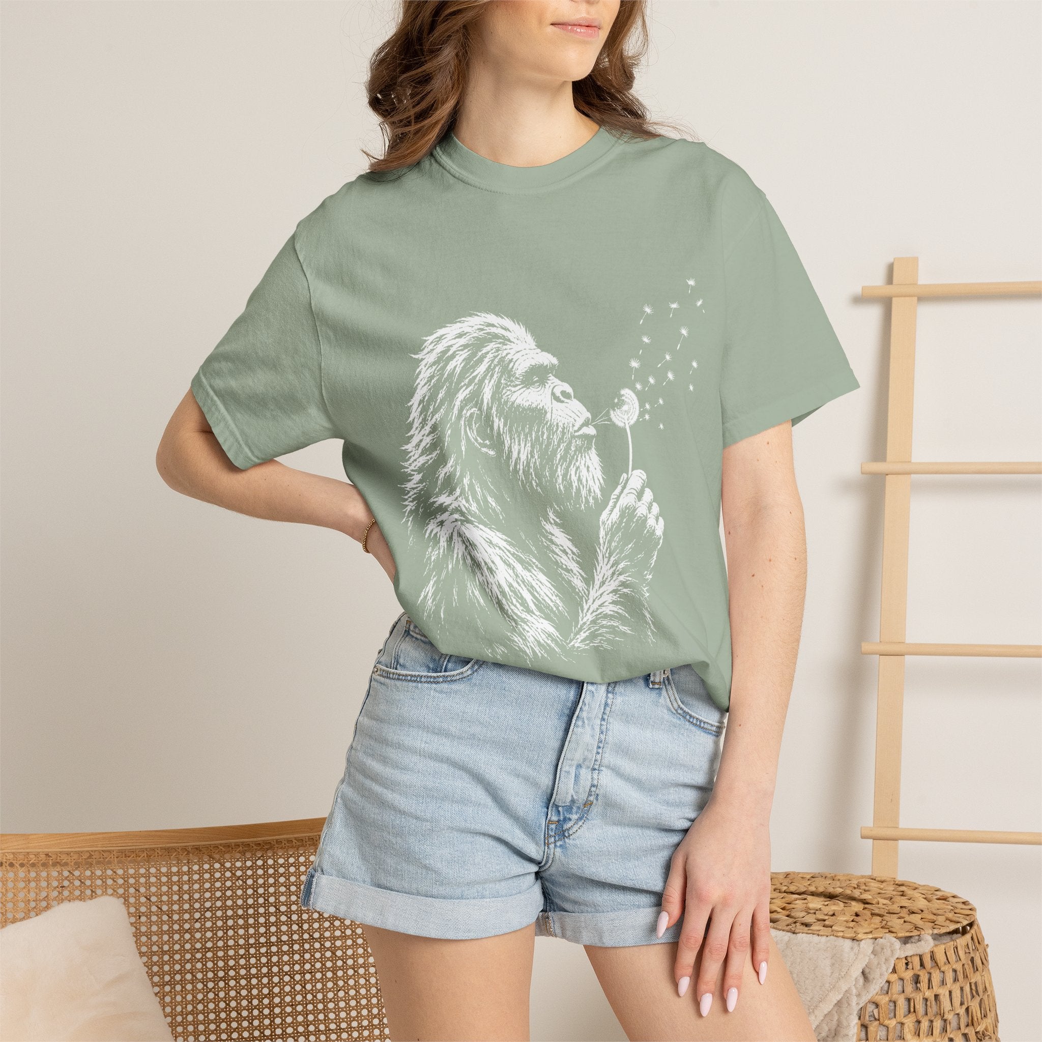 Bigfoot Dandelion T-Shirt — Whimsical Sasquatch Graphic Tee