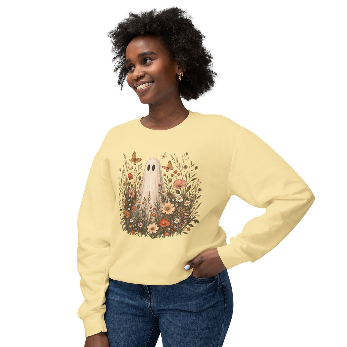 Ghost in wildflowers Comfort Colors Unisex Lightweight Crewneck Sweatshirt