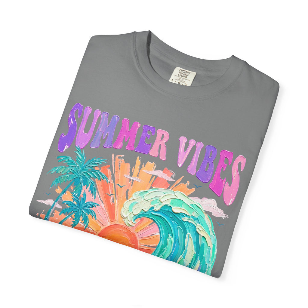 Summer Vibes Wave T-Shirt | Tropical Palm Sunset Hibiscus Beach lover tee