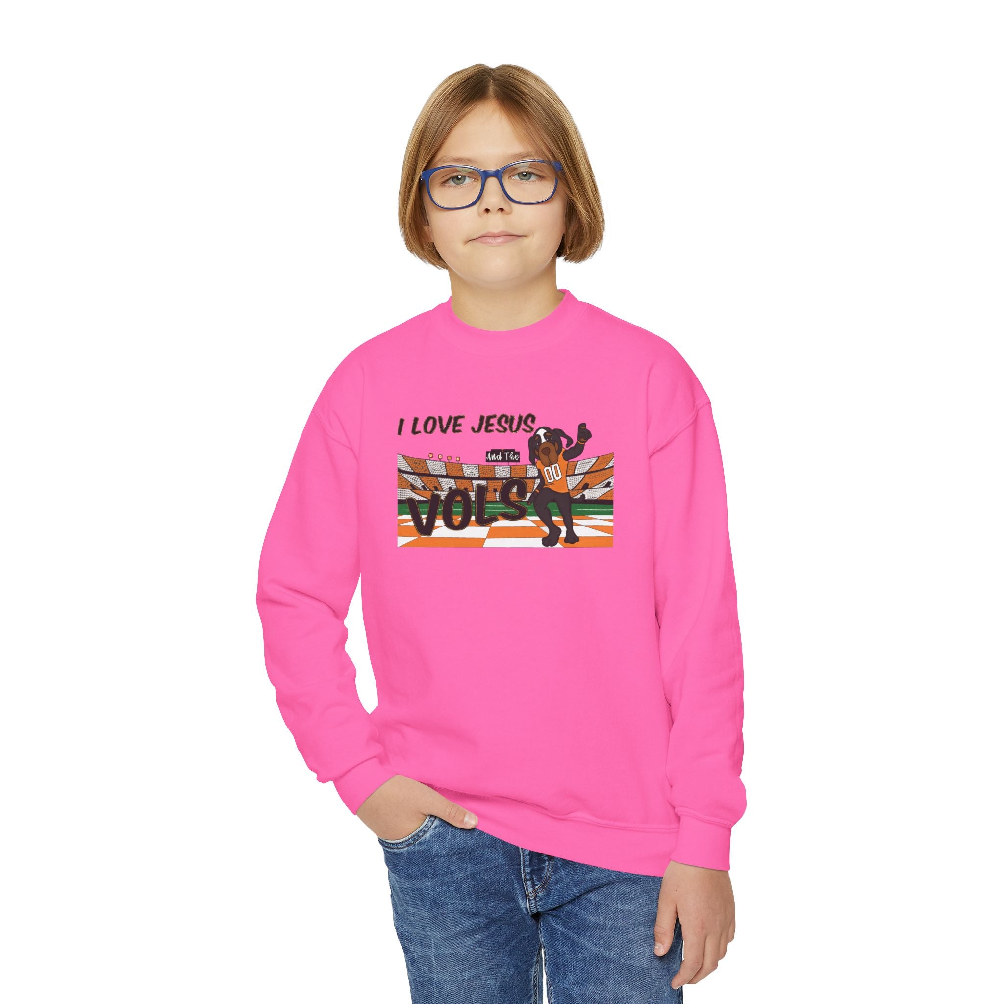 I Love Jesus Youth Crewneck Sweatshirt – Retro Christian Youth SweatShirt