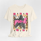 Pre-K Star Pencil T-Shirt — Cute Leopard School Teacher Tee