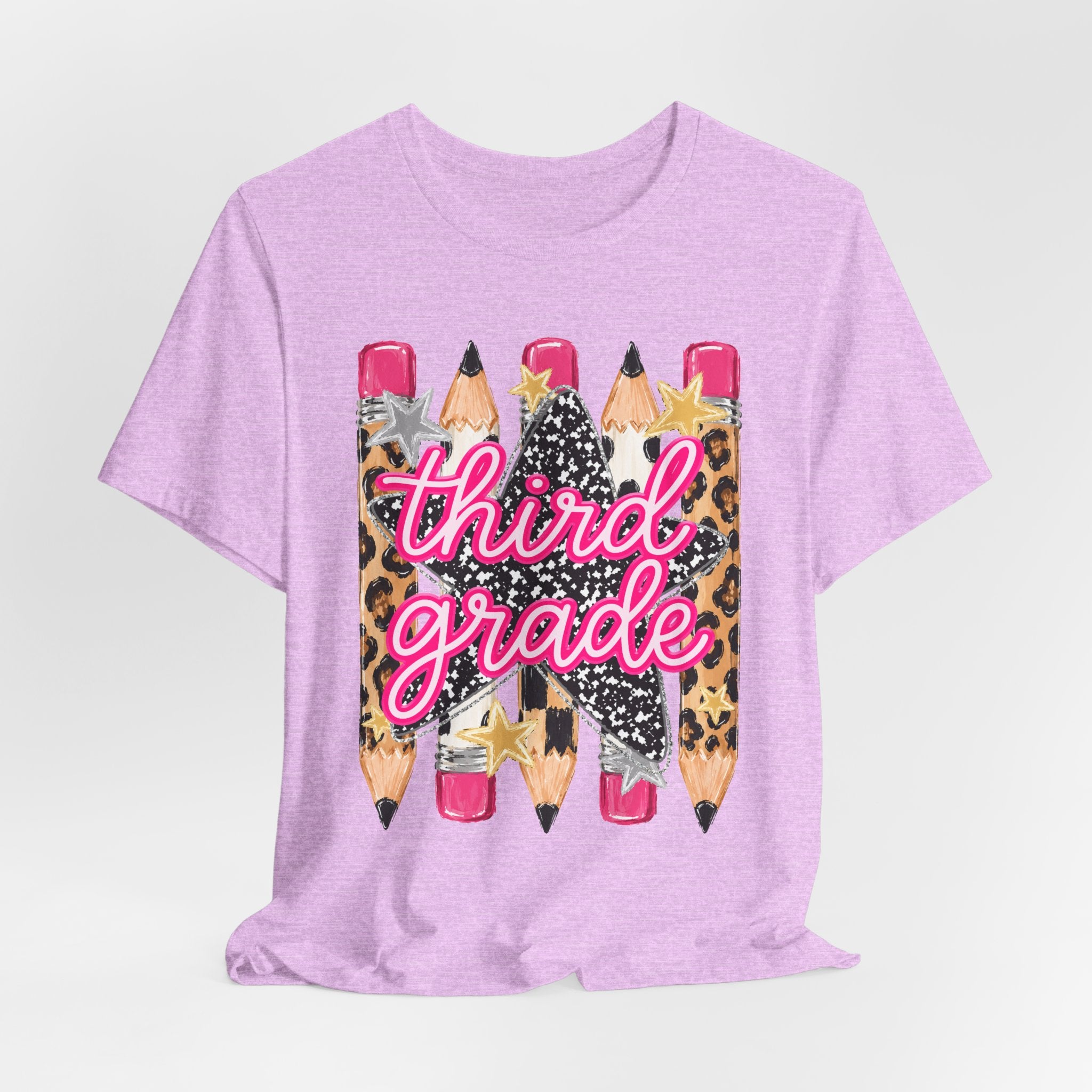 Third Grade Pencils T‑Shirt — Leopard & Glitter Back-to-School Tee
