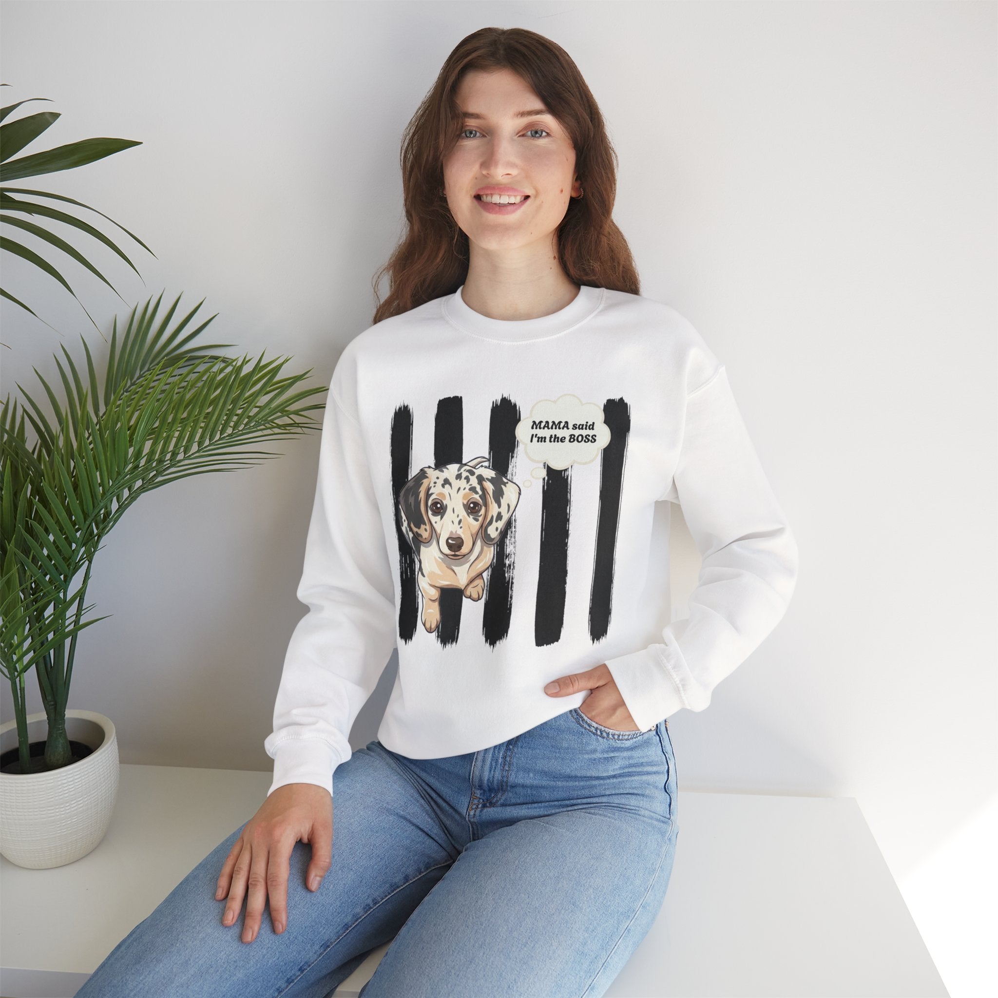 Dachshund Mom Crewneck Sweatshirt – “Mama Said I’m the Boss” Dog Lover Pullover