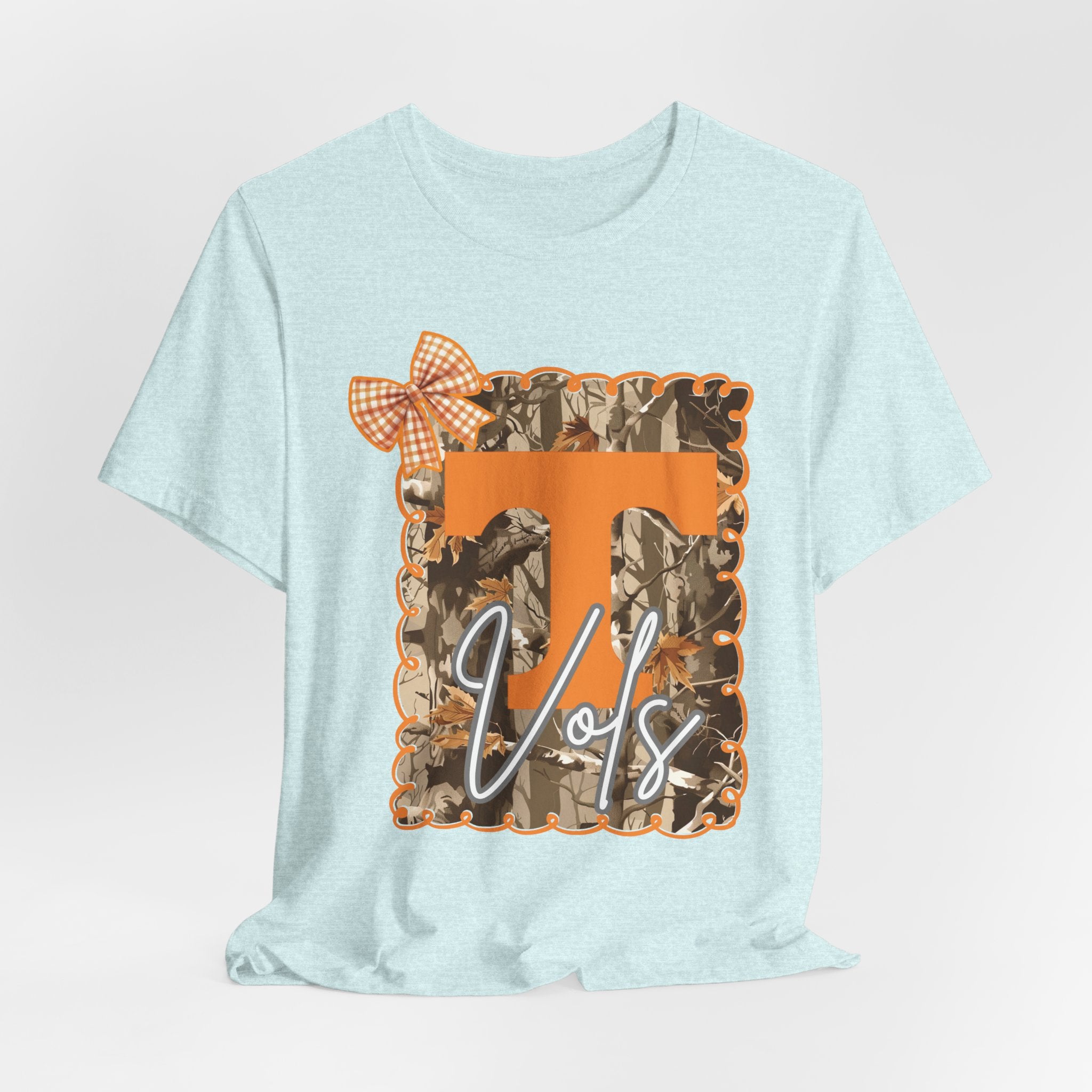 Vols T-Shirt | Orange T monogram, camo frame, gingham bow TN Vols football gift