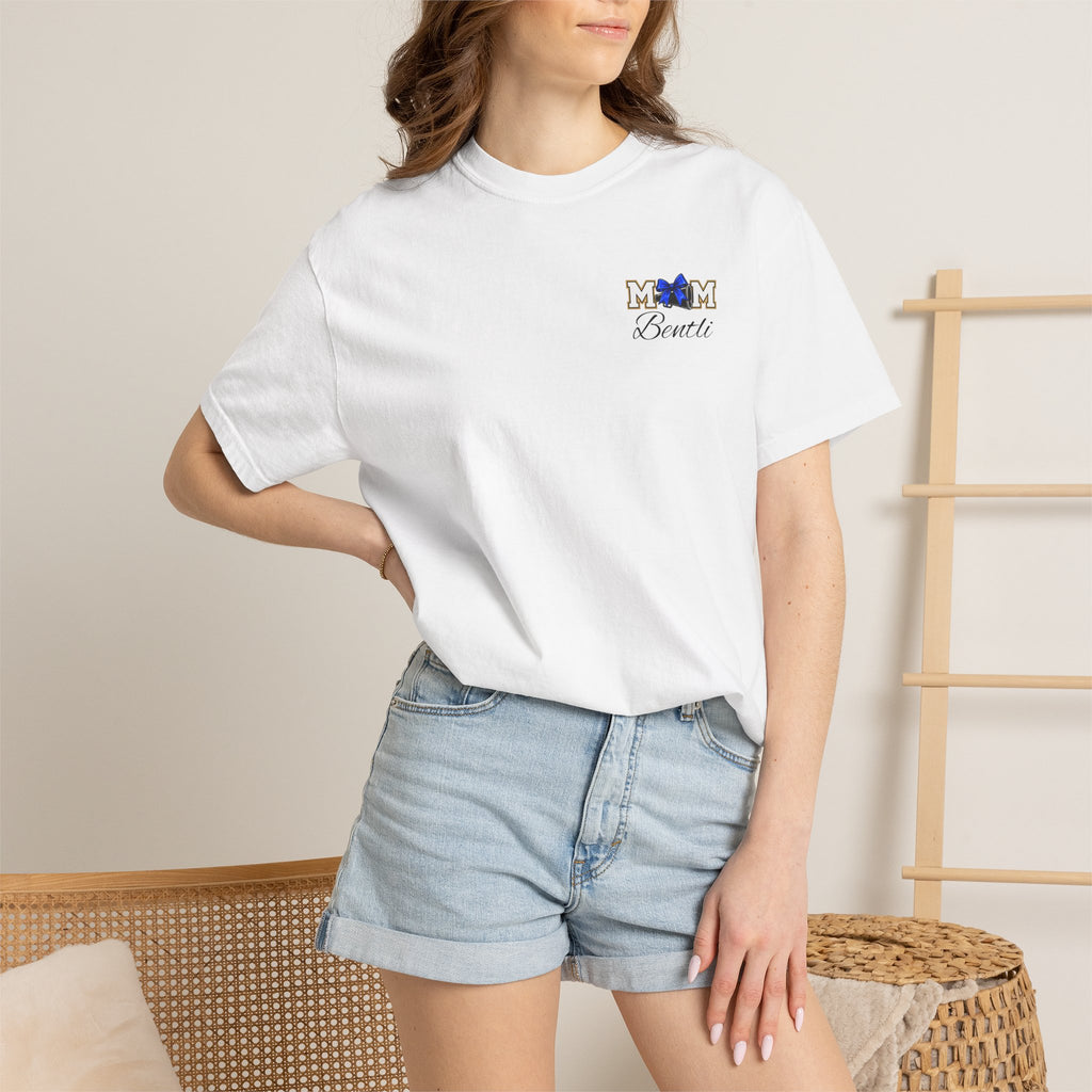Cheer Mom T-Shirt — Cheerleading Mom Tee with Pom Poms & Megaphone Design