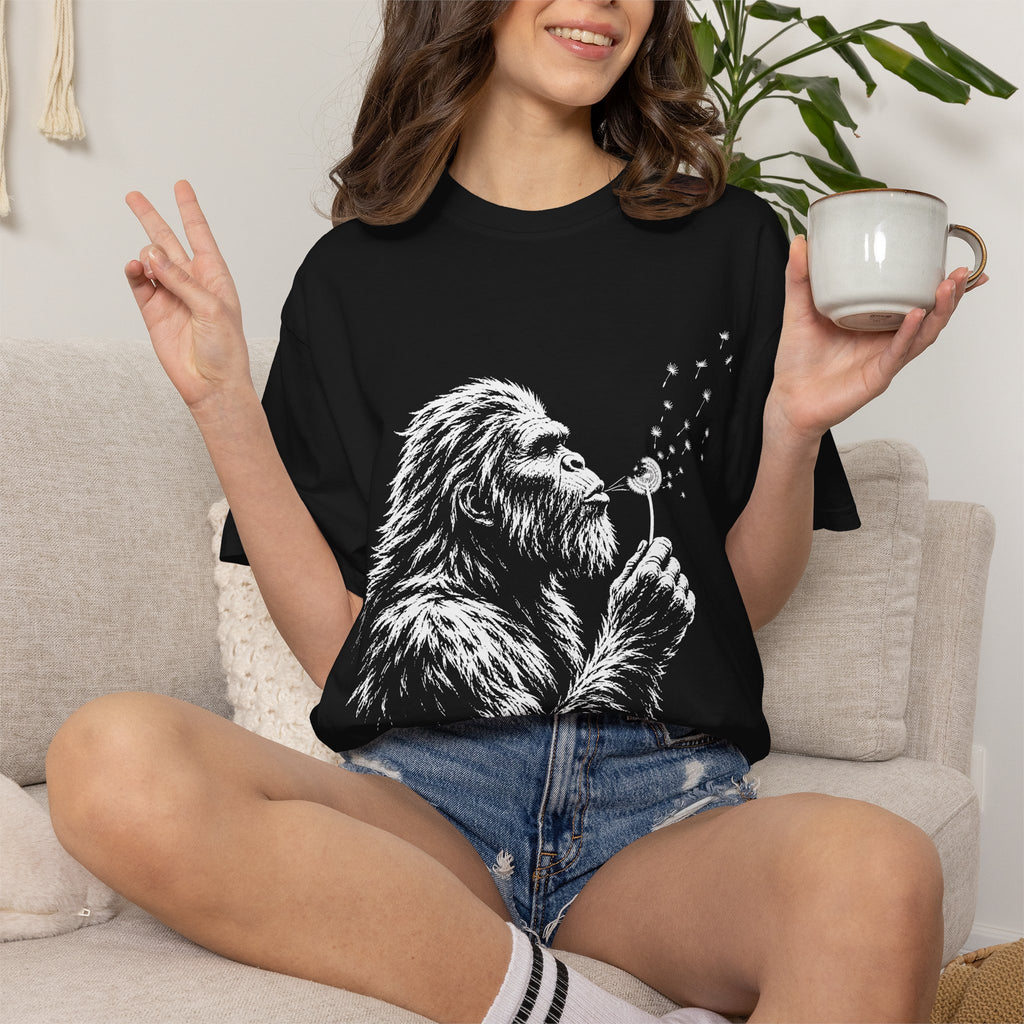 Bigfoot Dandelion T-Shirt — Whimsical Sasquatch Graphic Tee