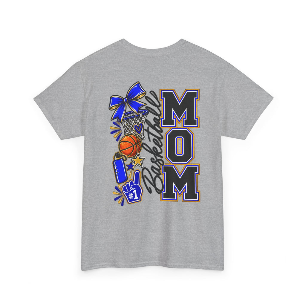 Basketball Mom T-Shirt — 'MOM' Lettering with Hoop, Ball & #1 Foam Finger Design