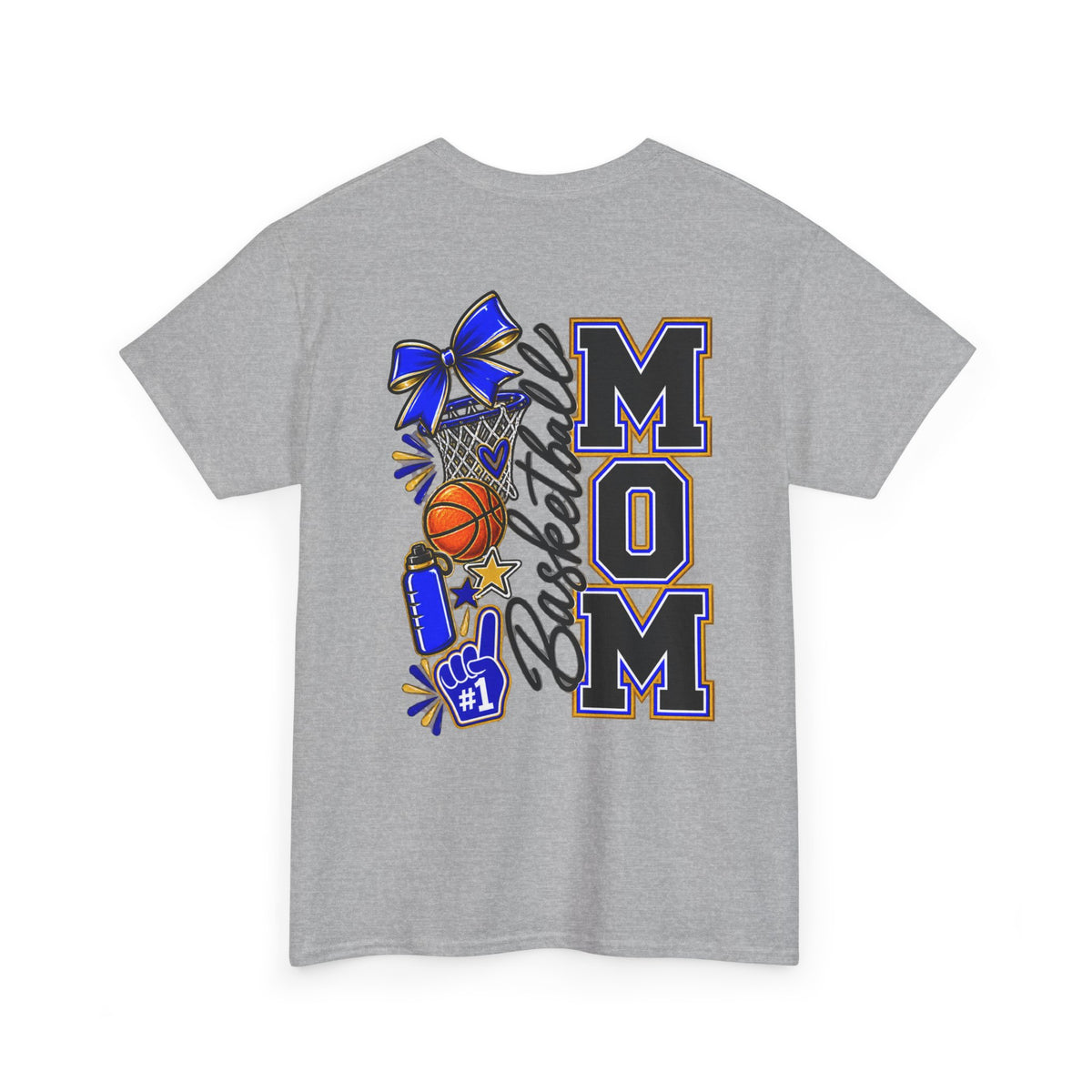 Basketball Mom T-Shirt — 'MOM' Lettering with Hoop, Ball & #1 Foam Finger Design