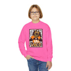Youth Crewneck Sweatshirt — Cheerful Mascot ‘Go Vols’ Leopard Print Kids Pullover
