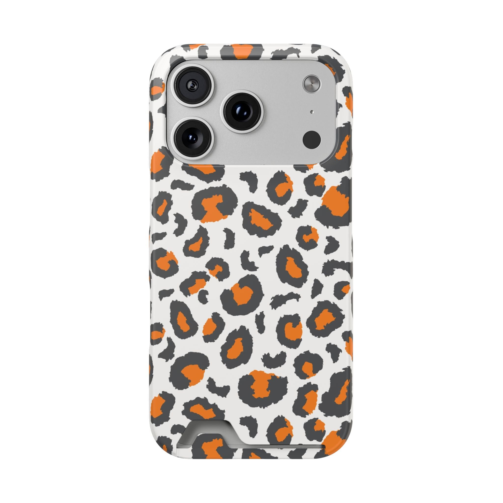 Orange white and grey cheetah print Phone Case With Card Holder, Tennessee Vols colors phone case