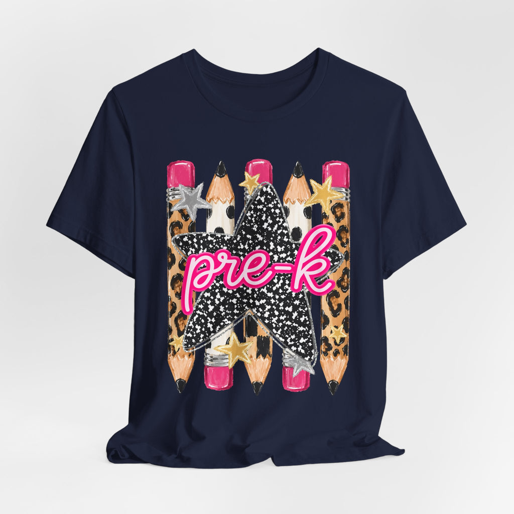 Pre-K Star Pencil T-Shirt — Cute Leopard School Teacher Tee