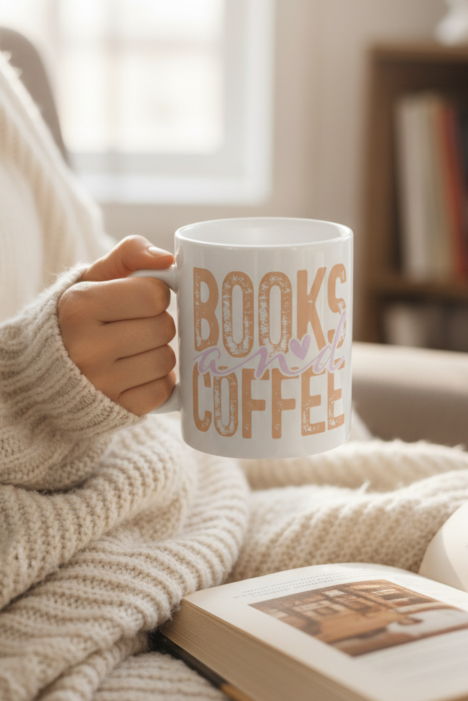 Books And Coffee Ceramic Mug — Cozy Reader Coffee Cup (11oz & 15oz)