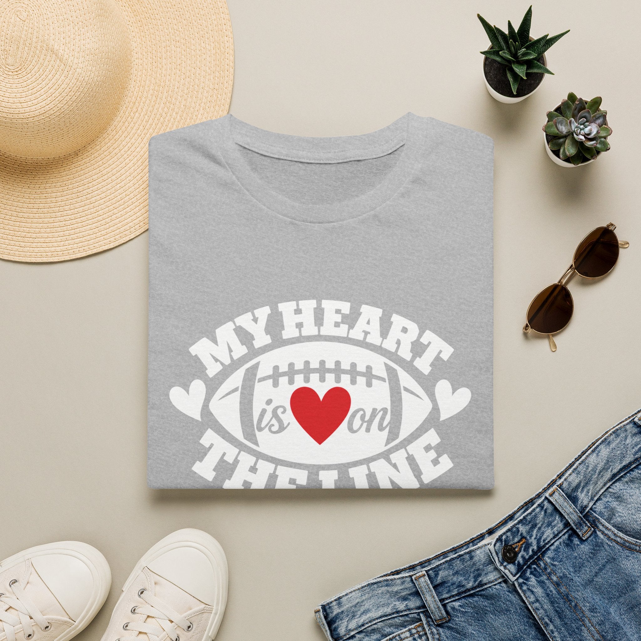 My Heart Is On The Line Football T-Shirt — Heart & Football Fan Tee