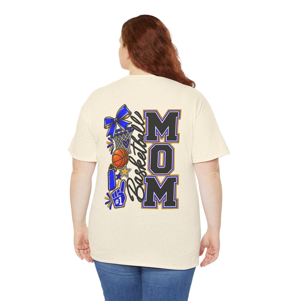 Basketball Mom T-Shirt — 'MOM' Lettering with Hoop, Ball & #1 Foam Finger Design