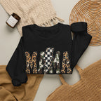 Neutral Street Style MAMA Sweatshirt | Leopard & Camouflage Lightning Bolt Graphic | Cozy Mom Crewneck