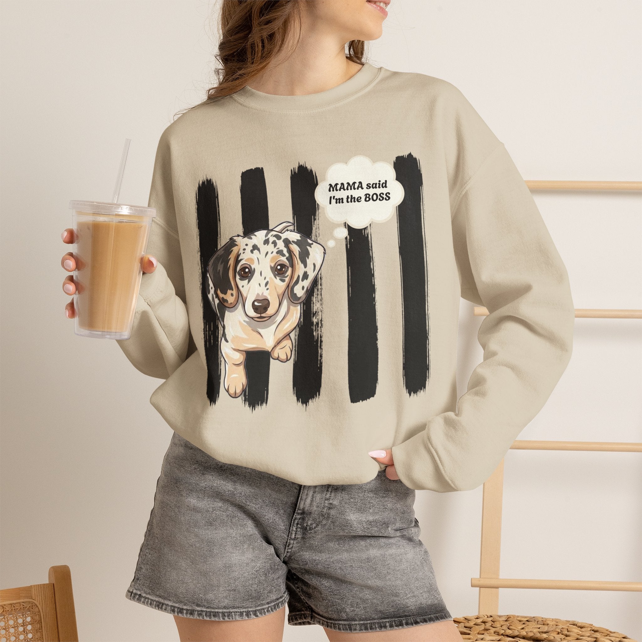 Dachshund Mom Crewneck Sweatshirt – “Mama Said I’m the Boss” Dog Lover Pullover
