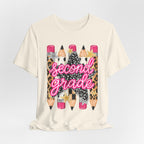 Second Grade Pencil Leopard Print T-Shirt — Back to School Teacher & Student Tee