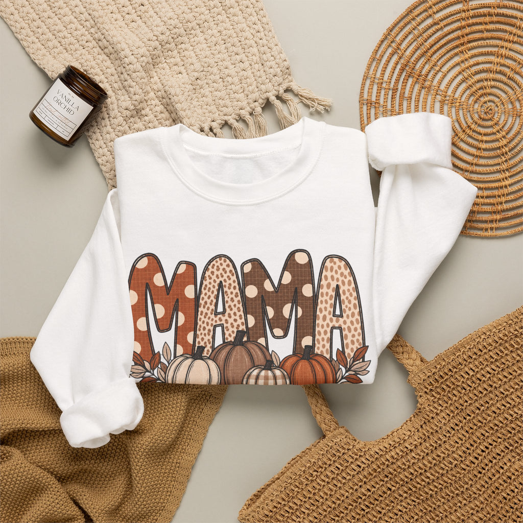 Mama Pumpkin Personalized sleeve with names Fall Crewneck Sweatshirt