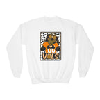 Youth Crewneck Sweatshirt — Cheerful Mascot ‘Go Vols’ Leopard Print Kids Pullover