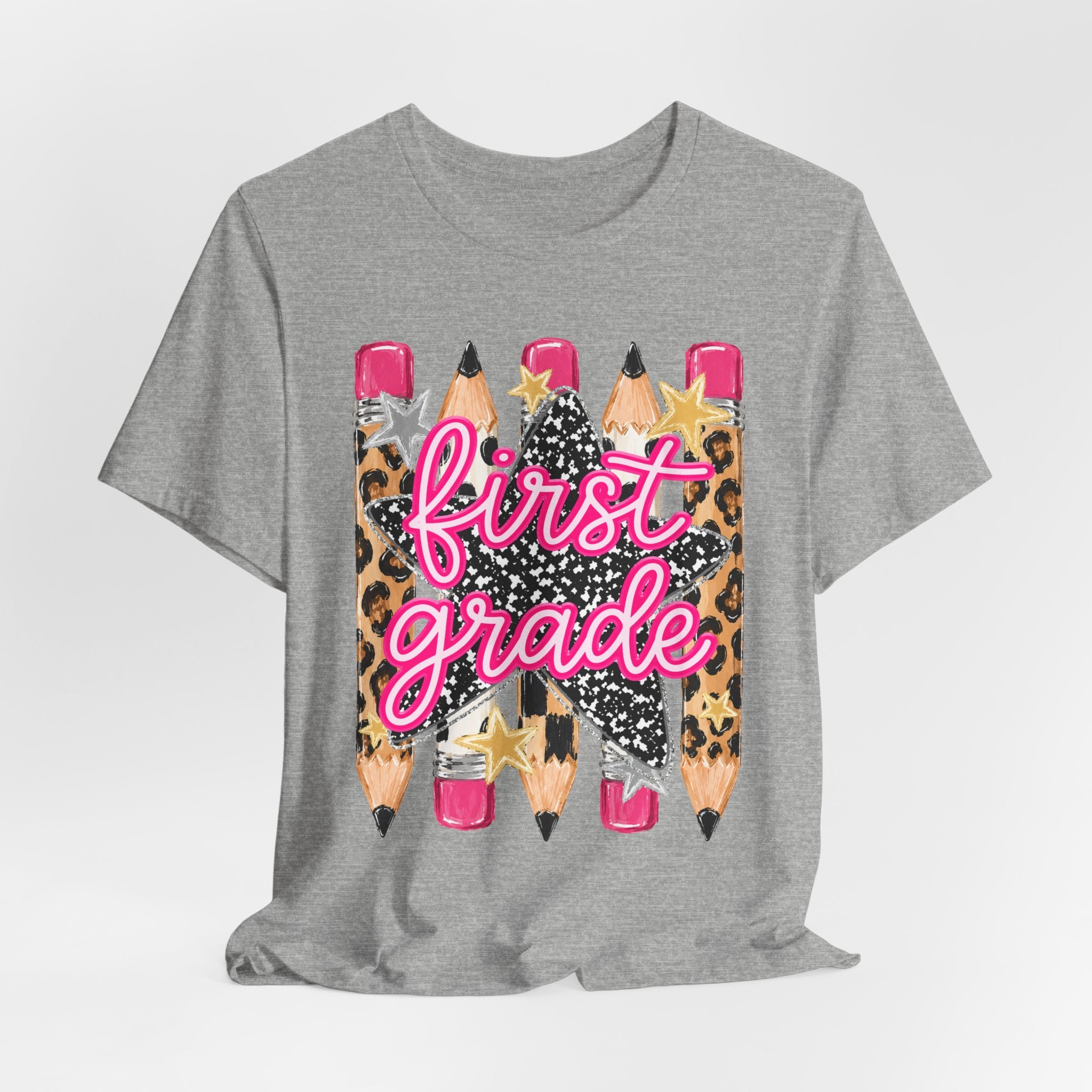First Grade Pencils Leopard Print Kids Tee