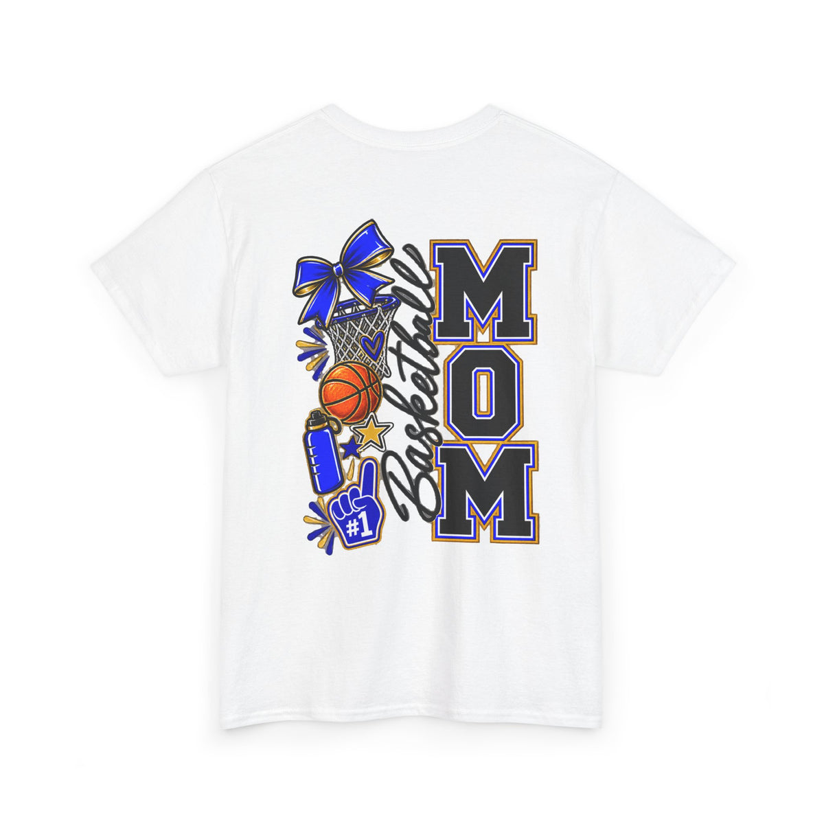 Basketball Mom T-Shirt — 'MOM' Lettering with Hoop, Ball & #1 Foam Finger Design