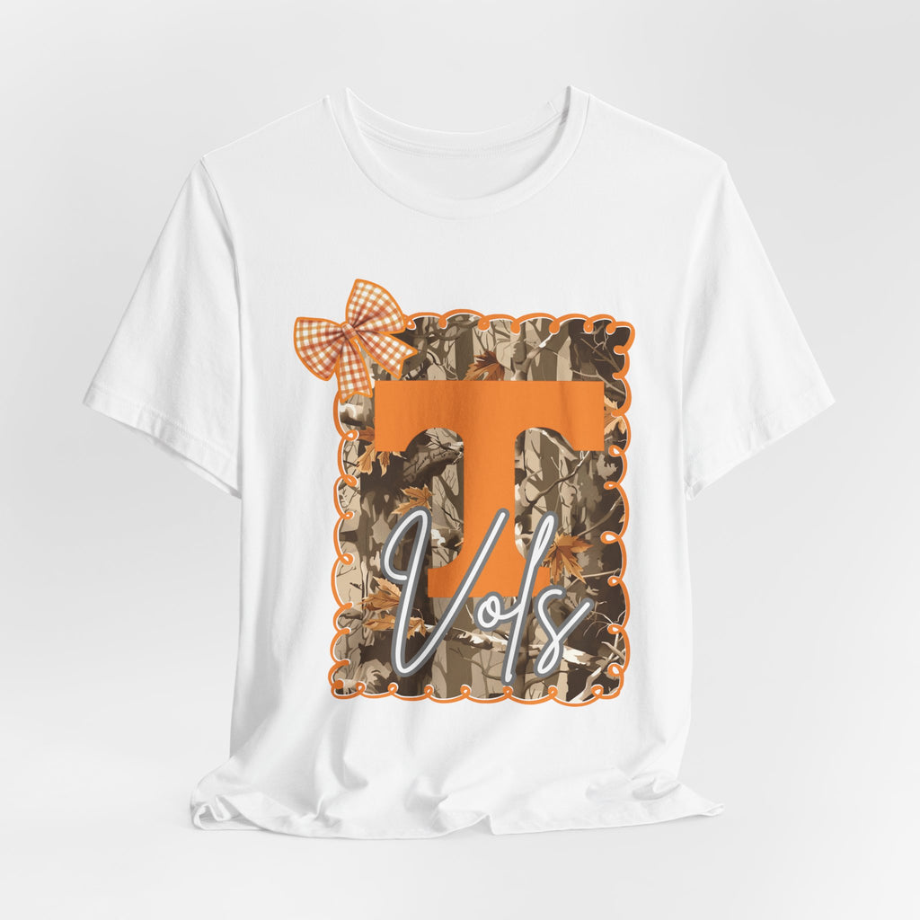 Vols T-Shirt | Orange T monogram, camo frame, gingham bow TN Vols football gift