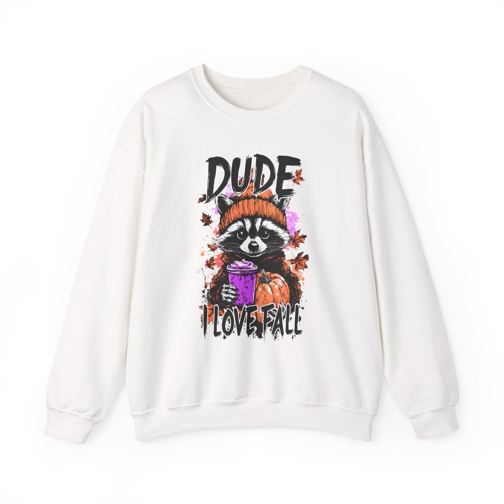 Fall Raccoon Sweatshirt - "Dude I Love Fall" Cozy Autumn GIldan sweatshirt