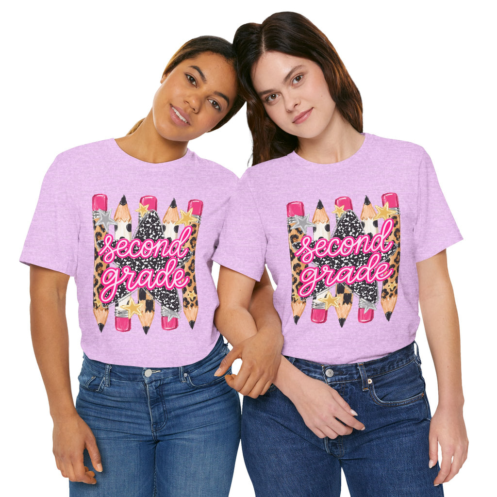 Second Grade Pencil Leopard Print T-Shirt — Back to School Teacher & Student Tee