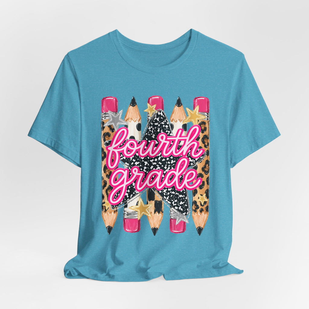 Fourth Grade Pencil Tee — Leopard & Glitter Back-to-School Shirt