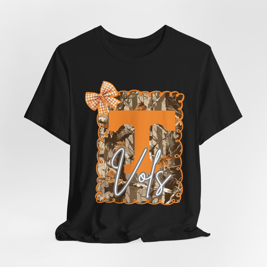 Vols T-Shirt | Orange T monogram, camo frame, gingham bow TN Vols football gift