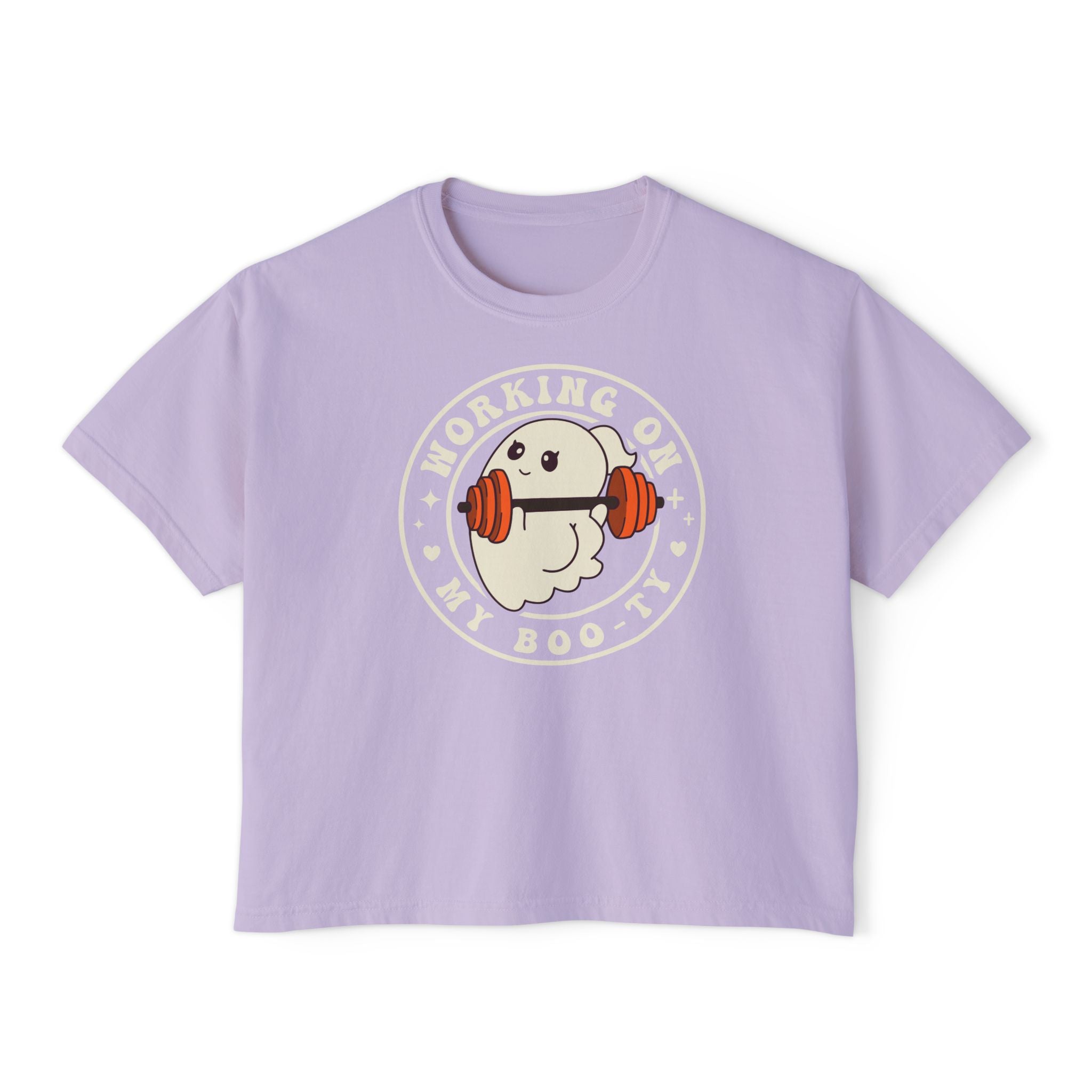 Women's Boxy Tee — Cute 'Working on My Boo-ty Ghost Weightlifting Fitness Shirt