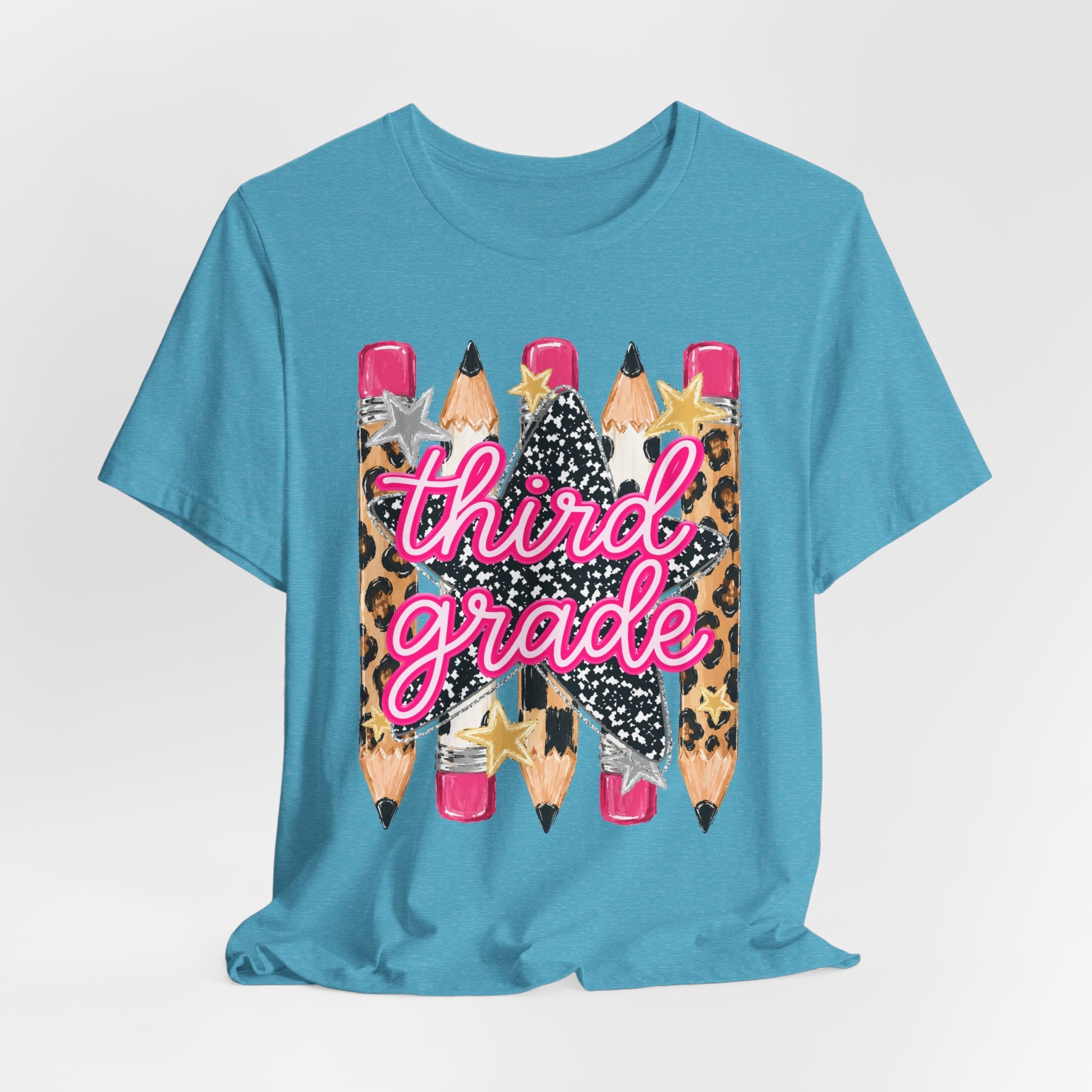 Third Grade Pencils T‑Shirt — Leopard & Glitter Back-to-School Tee