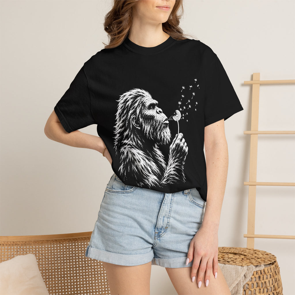 Bigfoot Dandelion T-Shirt — Whimsical Sasquatch Graphic Tee