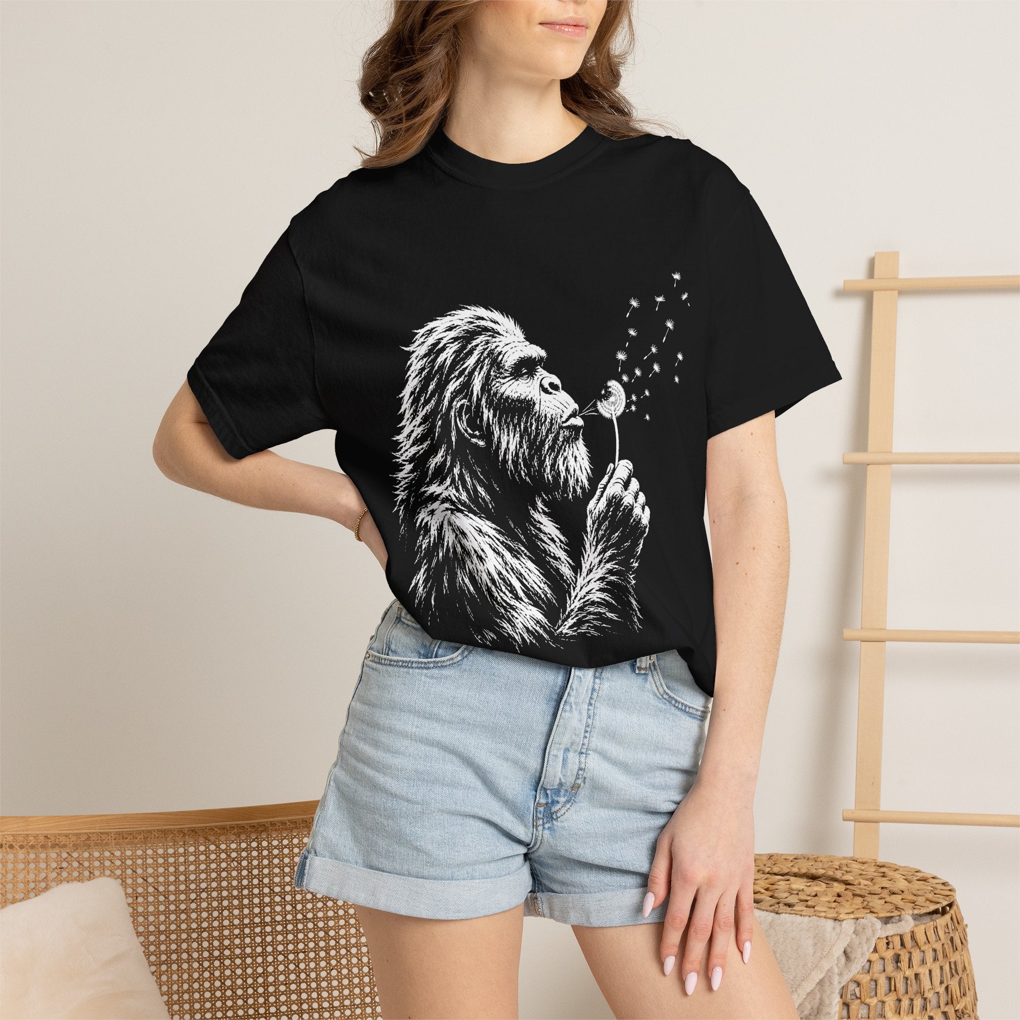 Bigfoot Dandelion T-Shirt — Whimsical Sasquatch Graphic Tee