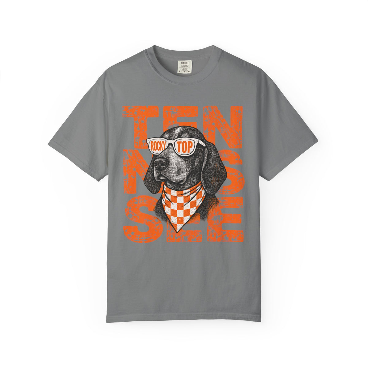 Smokey football dog with Sunglasses and Bandana T-Shirt | Tennessee Vintage Text
