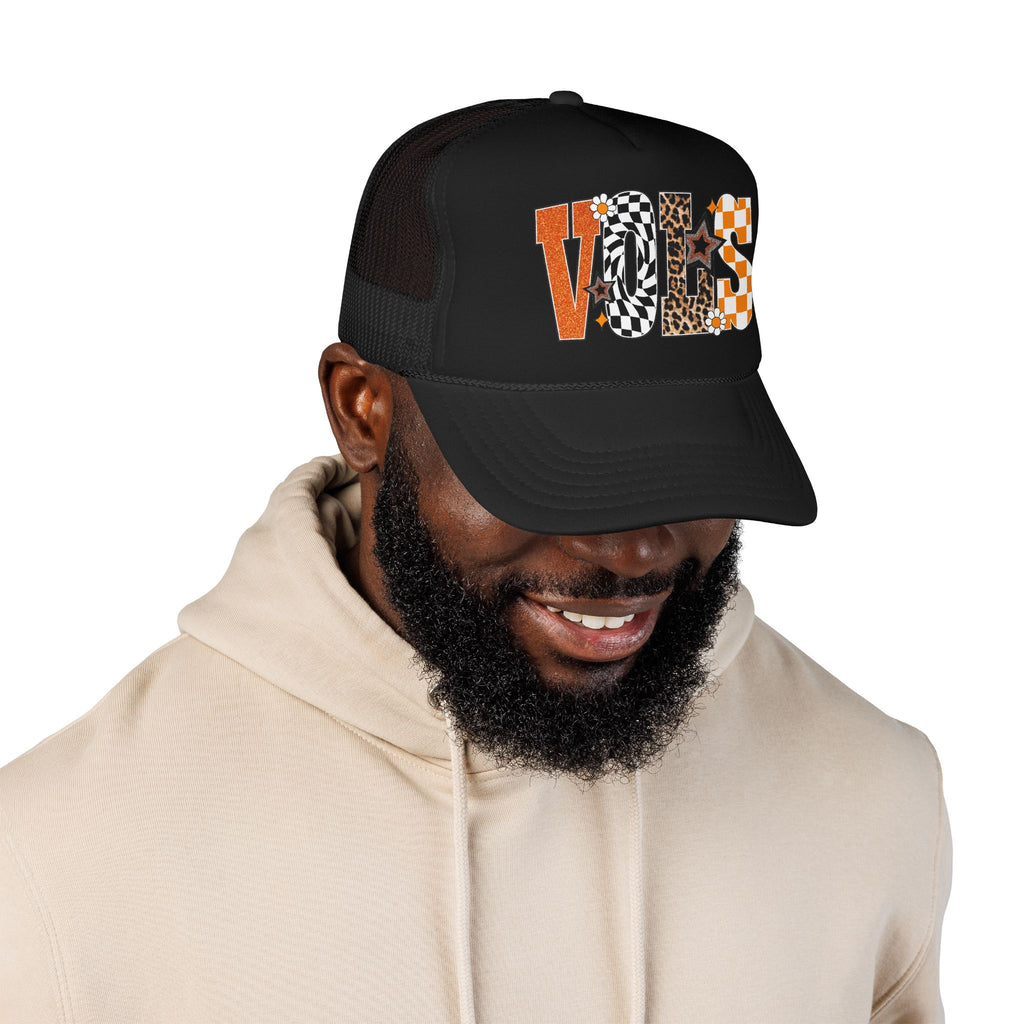 VOLS Foam Trucker Hat — Checker, Leopard & Retro Orange Design