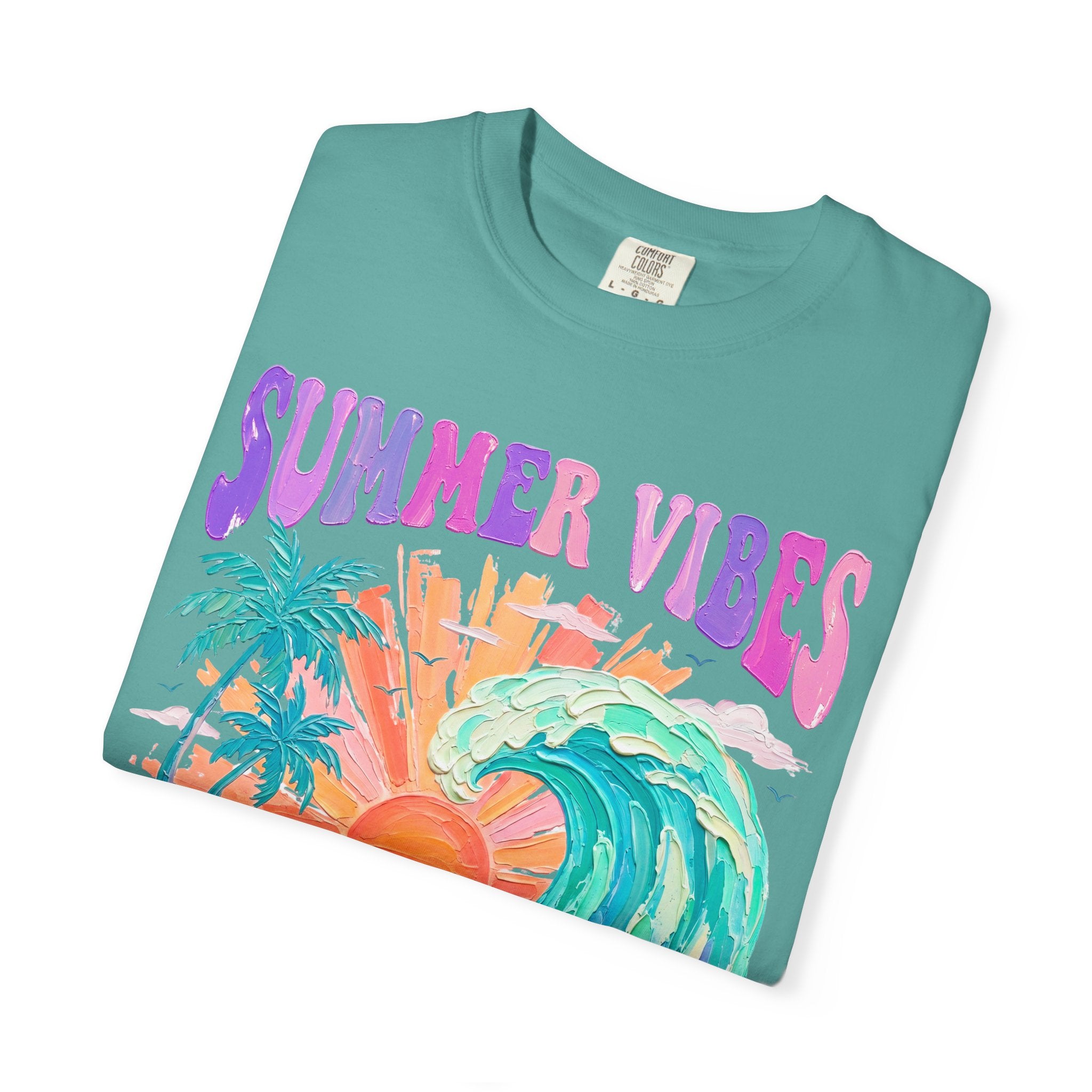 Summer Vibes Wave T-Shirt | Tropical Palm Sunset Hibiscus Beach lover tee