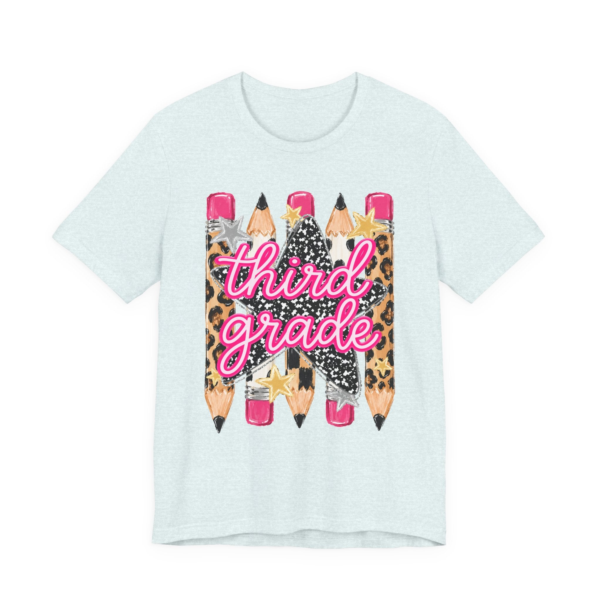 Third Grade Pencils T‑Shirt — Leopard & Glitter Back-to-School Tee