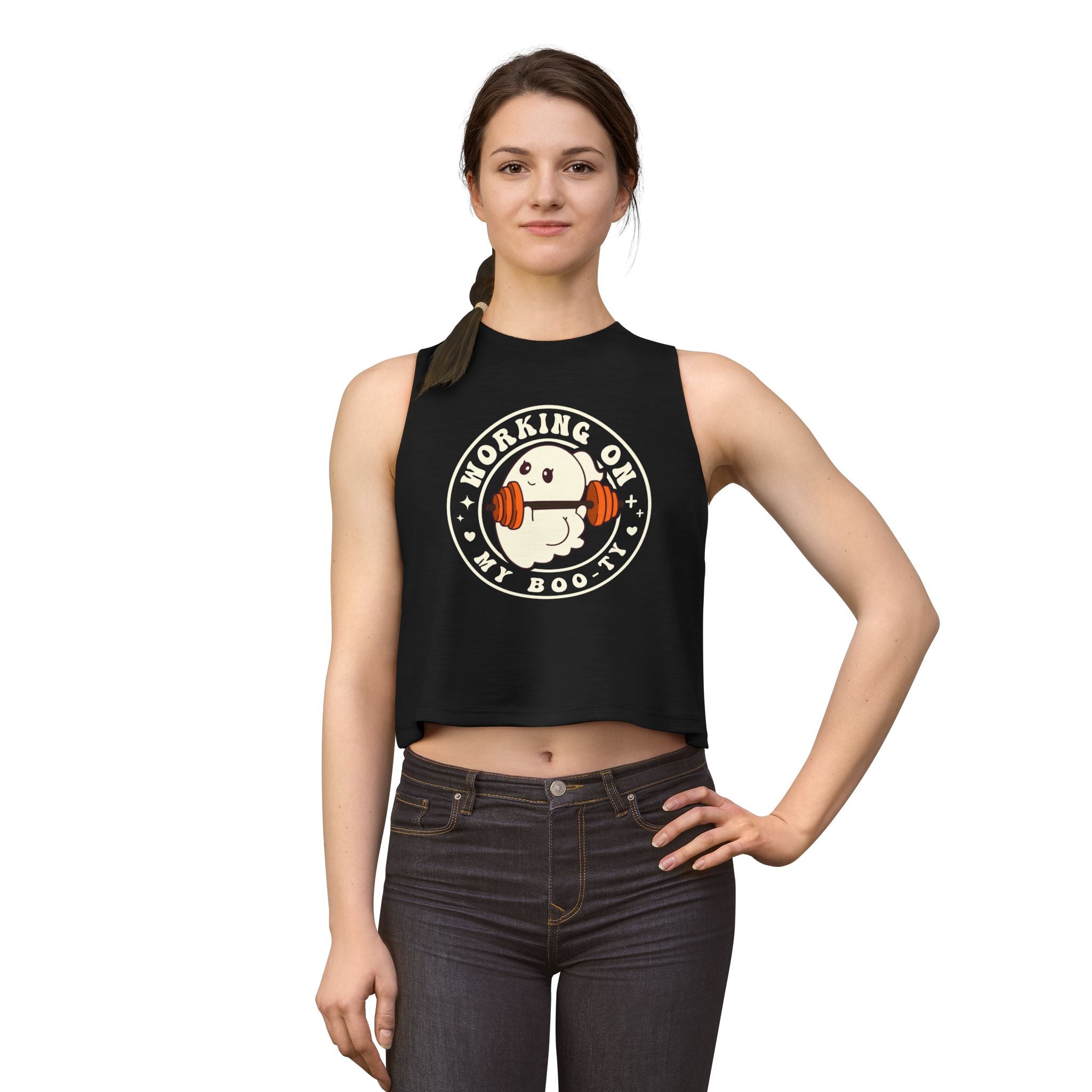 Crop Top — "Working On My Booty" Cute Ghost Weightlifting Fitness Tank