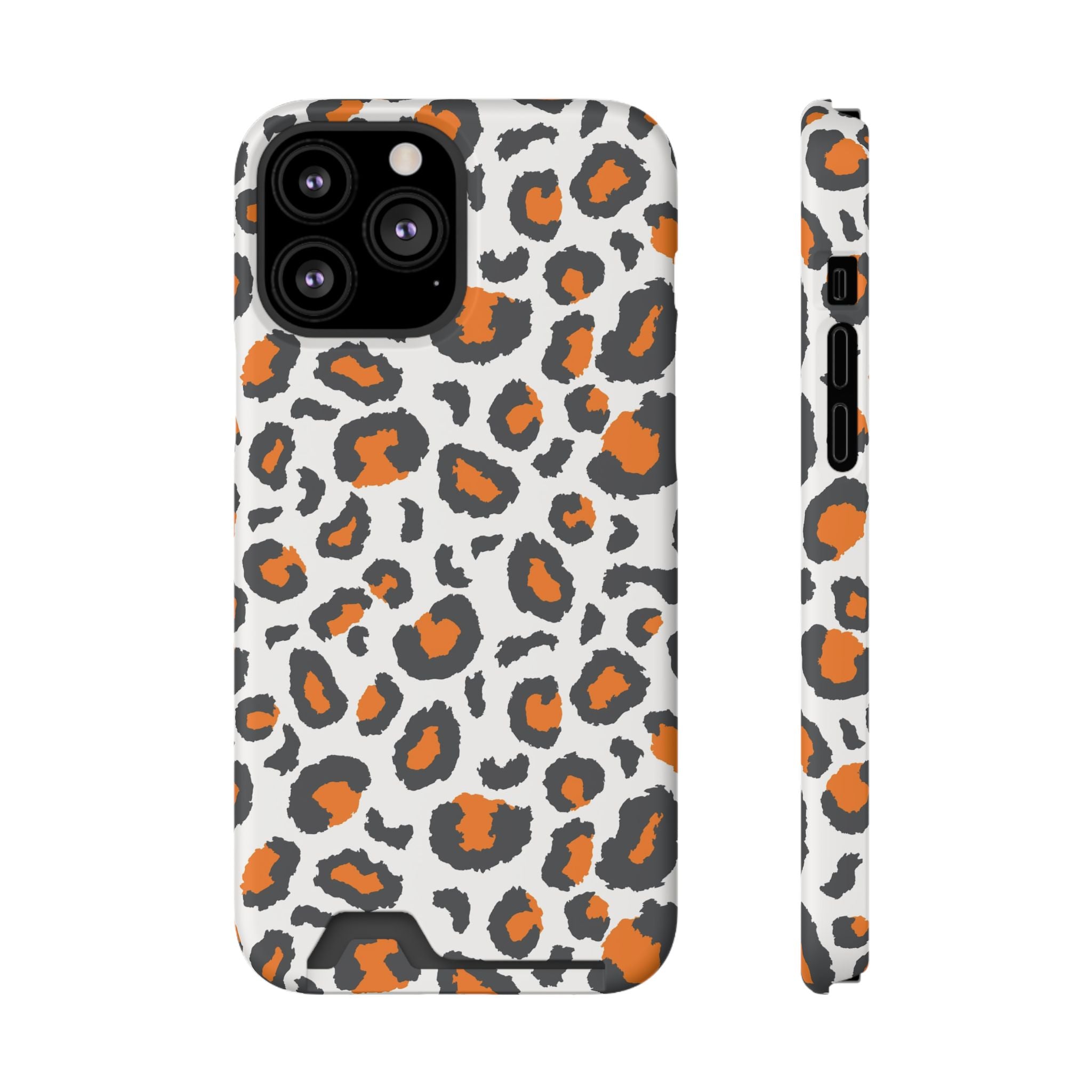 Orange white and grey cheetah print Phone Case With Card Holder, Tennessee Vols colors phone case