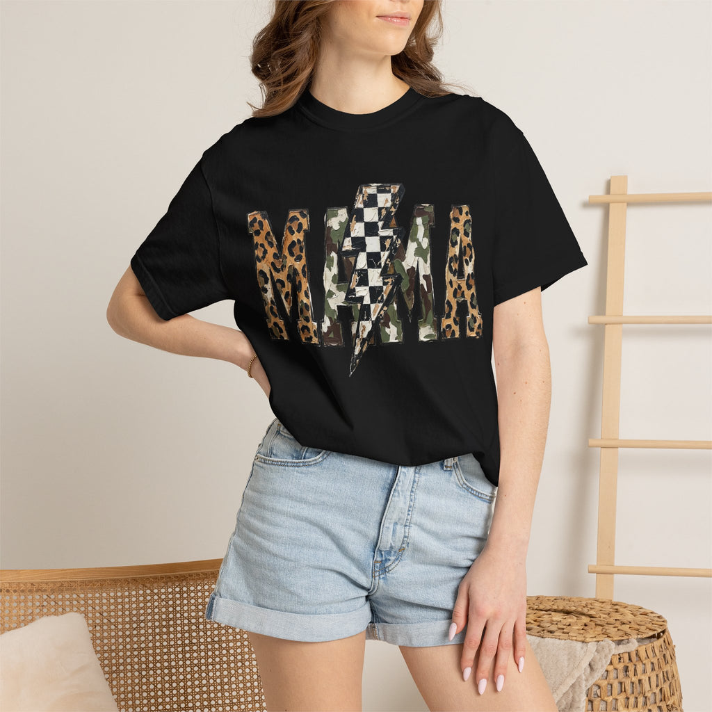 MAMA Lightning Bolt Leopard Check T-Shirt | Mama Tee